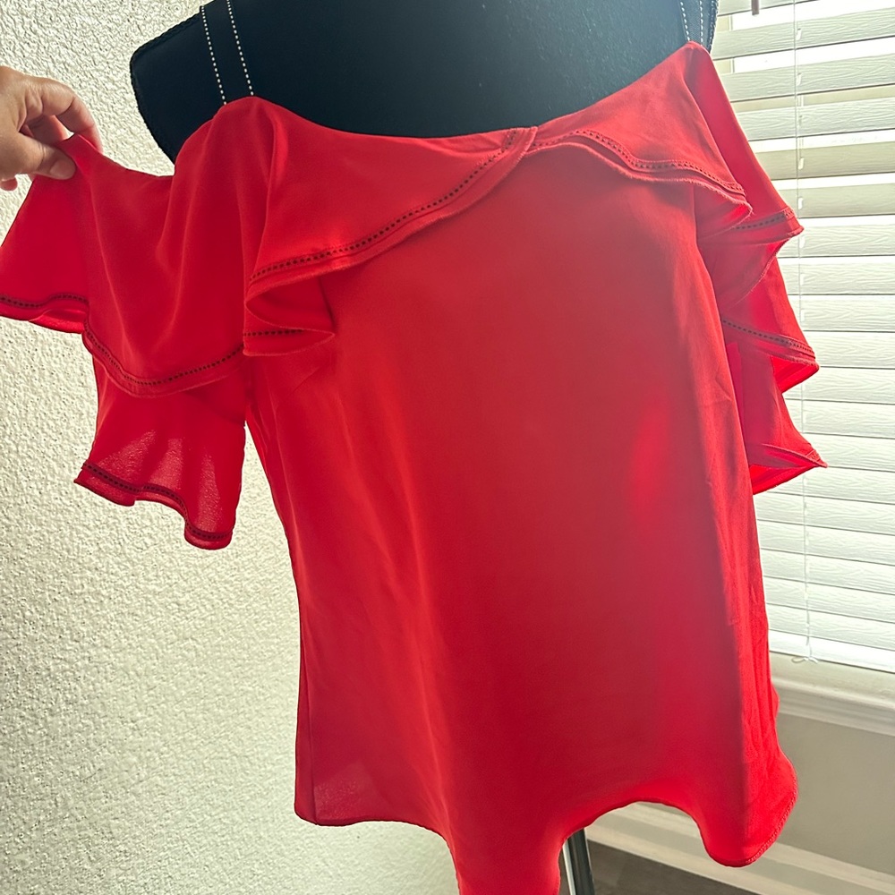 Gibson latimer Red Off-Shoulder Backless Ruffle top M new
